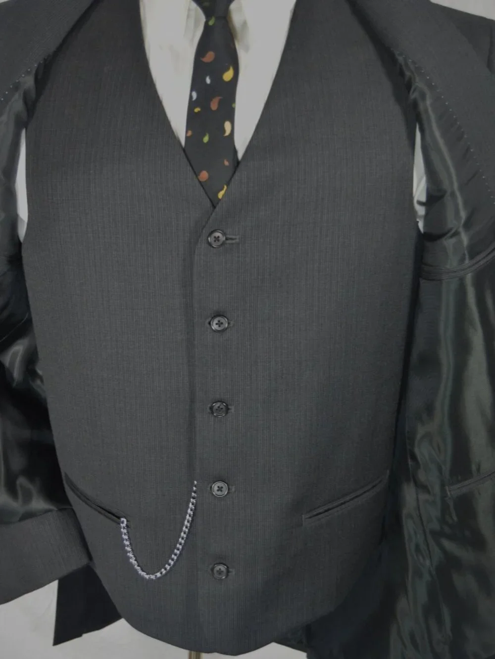 Alfani Charcoal 100% Wool Pinstripe 3 PC Suit 40 S 34 x 28 Dual Vent $495 MSRP